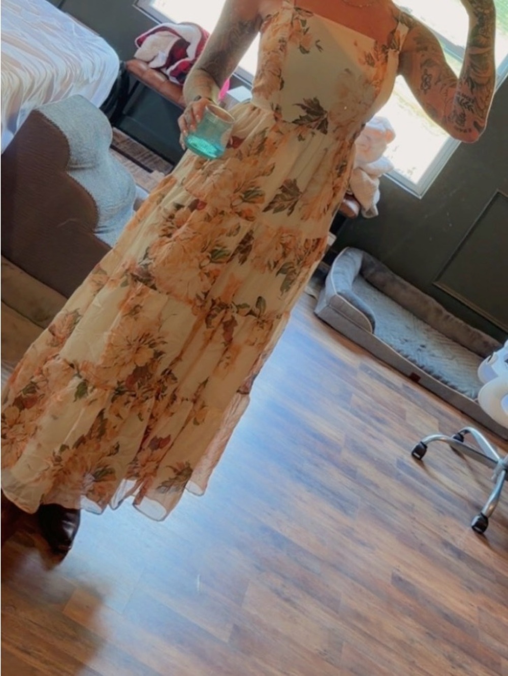 MELLODAY Cream Floral Tiered Maxi Dress